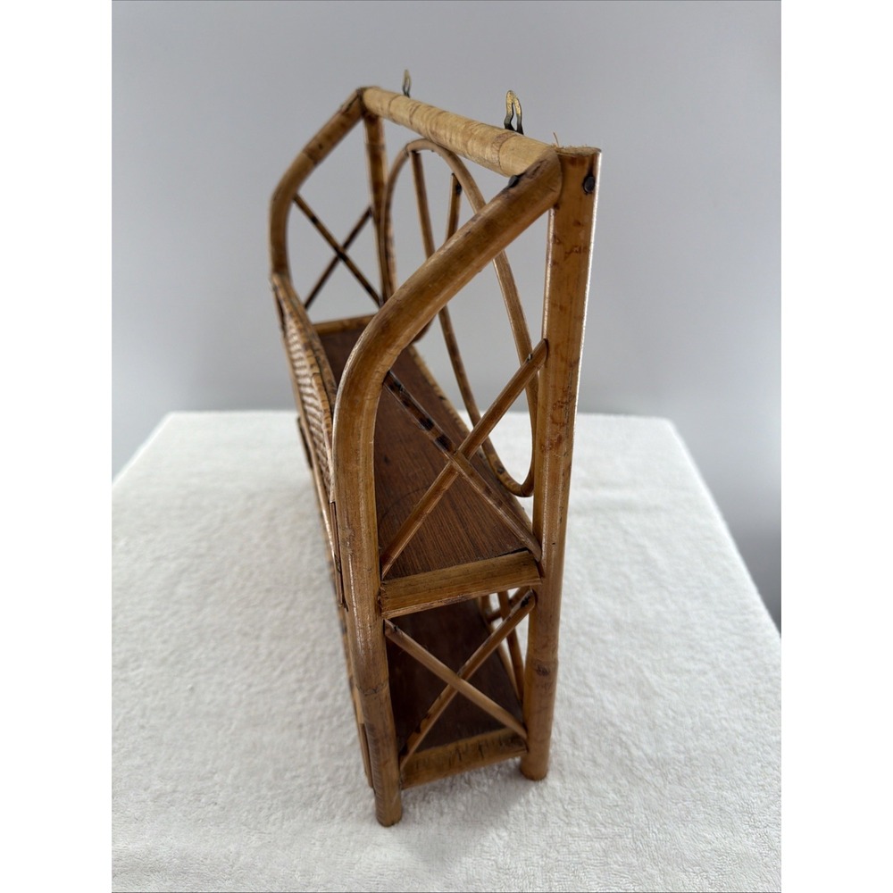 Vintge rattan bamboo hanging wall shelf/freestanding shelf 13"x13"x3" - Picture 3 of 7